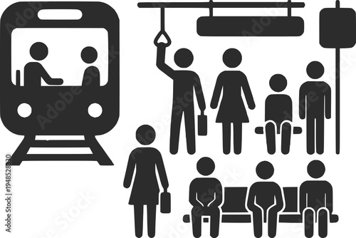 Train station passenger silhouette set vector illustration
