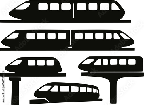 Monorail train silhouette set vector illustration