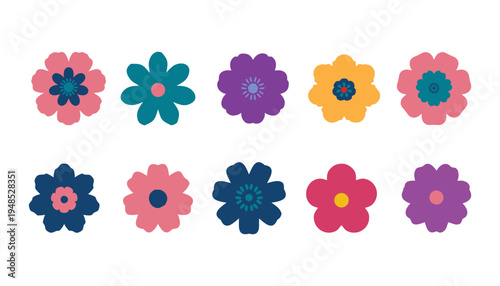 Floral Clipart Bundle, Colorful Flower and Leaf Vector Set.