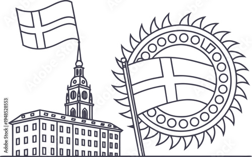 Swedish national day patriotic with flag and stockholm city hall swedish flag patriotic national day