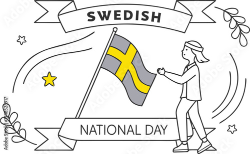 Swedish national day with flag and woman celebration holiday