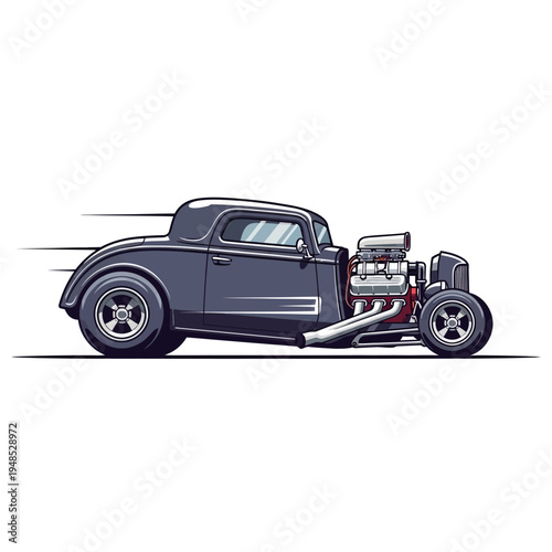 Vintage Hot Rod Car Illustration - Classic American Muscle Vehicle