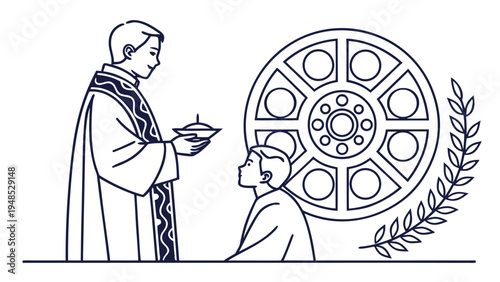 Liechtenstein corpus christi catholic priest and kneeling man with host and decorative wheel