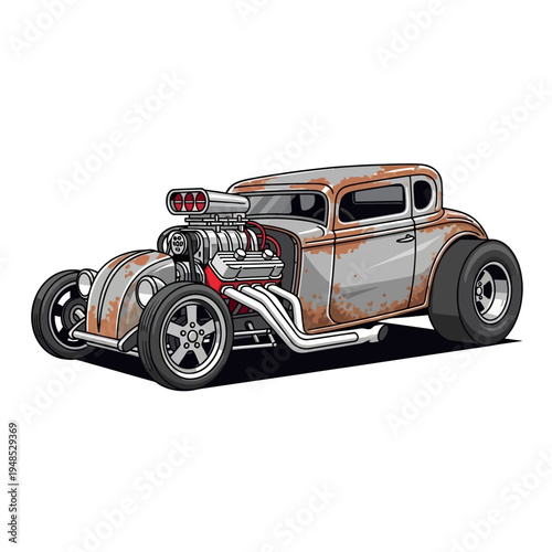 Vintage Hot Rod Coupe with Rusty Patina and Powerful Engine
