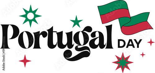 Portugal day patriotic concept with waving flag and stars portugal flag green