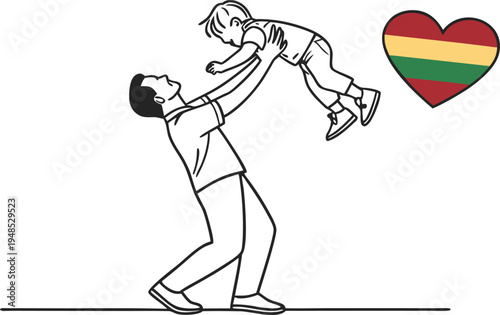 Father and child silhouette lithuania fathers day concept heart lithuania flag