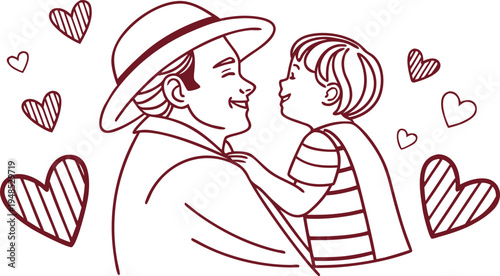 Father and son sharing tender moment surrounded by hearts love family