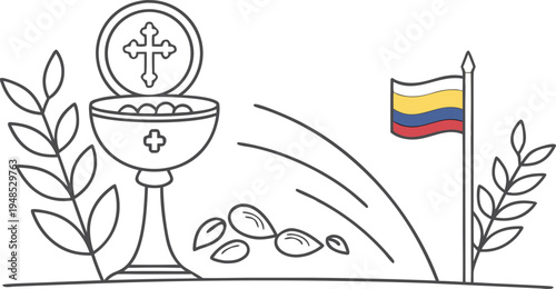 Colombia corpus christi feast with chalice host and flag