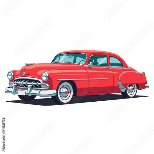 Vintage Red Sedan Car, Classic Automobile Style, Retro Transportation