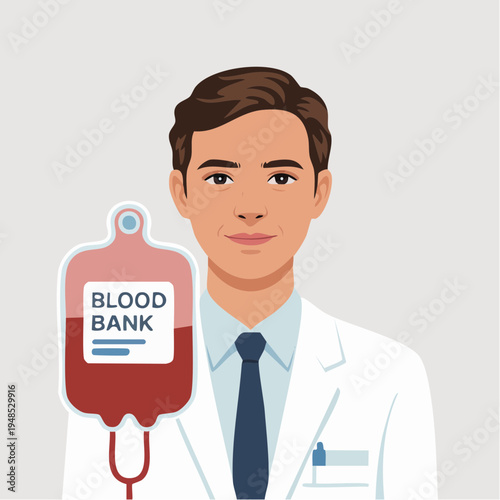 Doctor holding blood bag for transfusion.