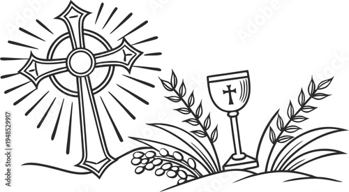 Corpus christi celebration concept with christian cross and communion eucharist