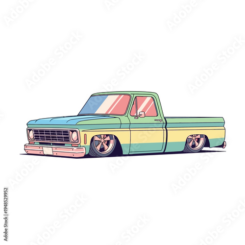 Retro Pickup Truck Lowrider Style, Vintage Vehicle Art
