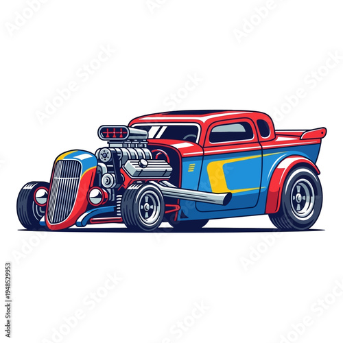 Retro Hot Rod Pickup Truck with Supercharger and Custom Paint