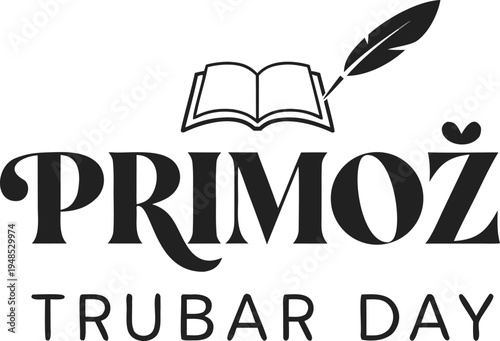 Primož trubar day celebration concept with open book and quill feather