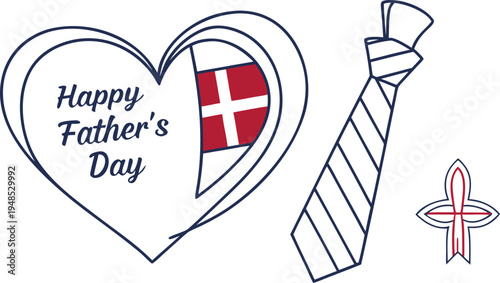Fathers day celebration in denmark concept with heart and tie denmark flag happy fathers day
