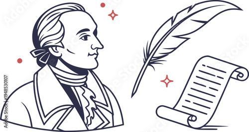 Primoz trubar day with portrait of slovenian writer and quill feather parchment