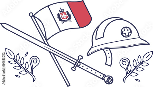 Peruvian flag crossed swords helmet commemorative chile battle of arica