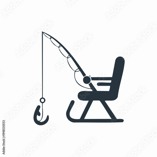 Fishing rod hooked to office chair.