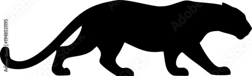 Black Panther Silhouette Walking Big Cat Illustration Isolated on a White Transparent Background Vector Graphic Clipart