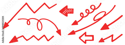 シンプル手描き矢印イラスト素材・赤