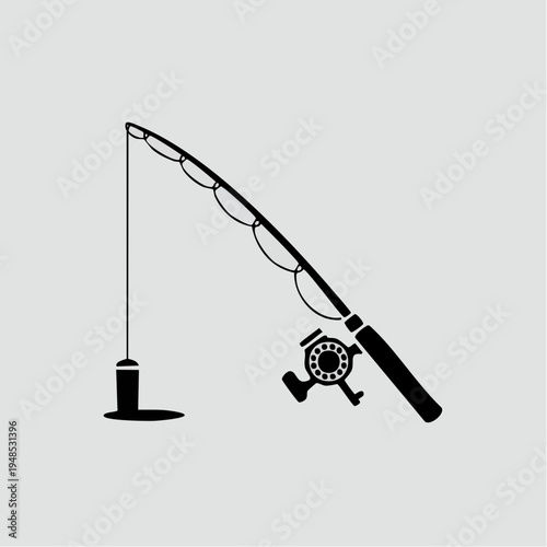 Black silhouette of fishing rod and reel.