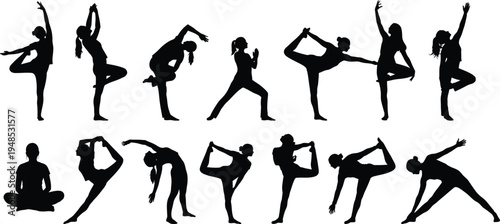 Yoga poses silhouettes for mindfulness and flexibility