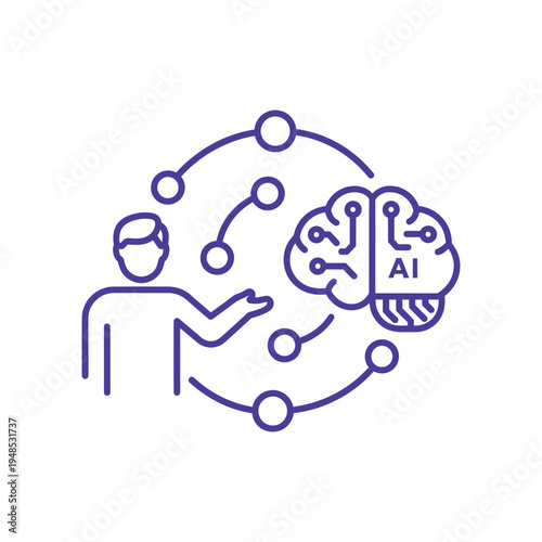 Illustration of a person interacting with an AI brain, showcasing technology integration in a modern context.