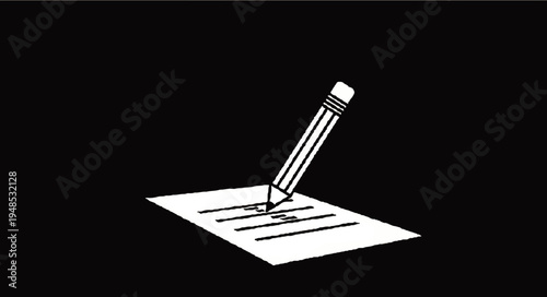 A simple graphic illustration of a pencil writing on a piece of paper, symbolizing education, creativity, or documentation.