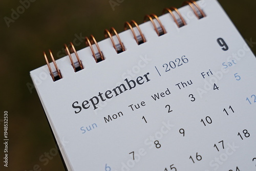 Handwritten monthly calendar showing September 2026, highlighting the dates. Perfect for planning, organization, and illustrating ideas related to time management and schedules.