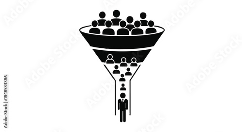 Business marketing lead generation funnel concept with people filtering through process illustrated in simple modern black and white design