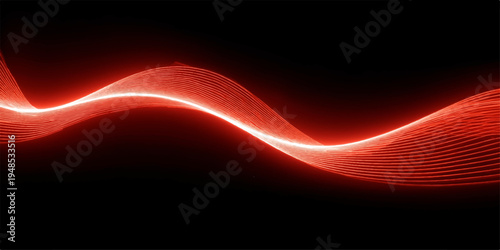 Abstract red wave design featuring glowing lines and vibrant energy rays against a dark space backdrop, blending artistic motion with bright color textures for a modern wallpaper illustration