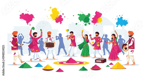 People celebrate Holi festival with colors and music outdoors