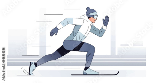 Speed skater racing on ice track in city during winter sports event