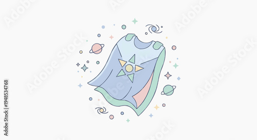 Pastel Space Cape with Cosmic Design and Star Patterns