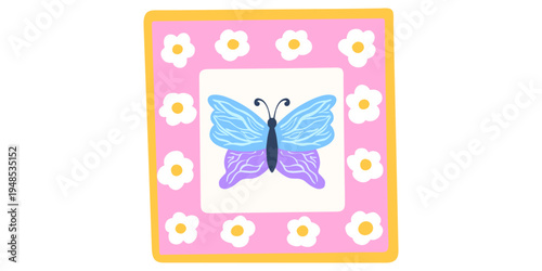 Square frame lace and cute vector kawaii with hand border template. Funky girly style and writing circle flowers with valentine memo bow. Vintage square title and rectangle cute card.