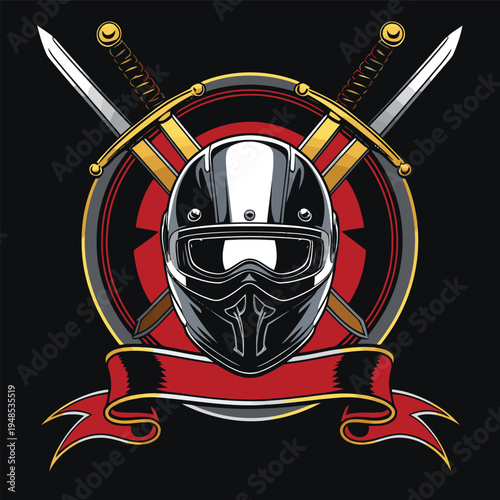 vector image of motocross helmet and sword