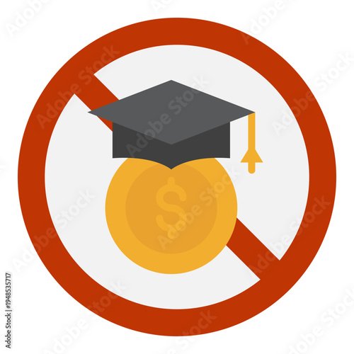 No Tuition Fees Concept with Graduation Cap and Dollar Sign