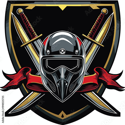 vector image of motocross helmet and sword