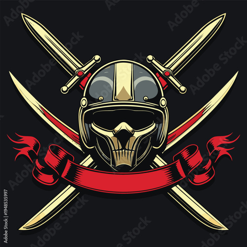 vector image of motocross helmet and sword