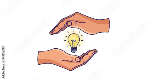 Two hands cradling a glowing light bulb idea