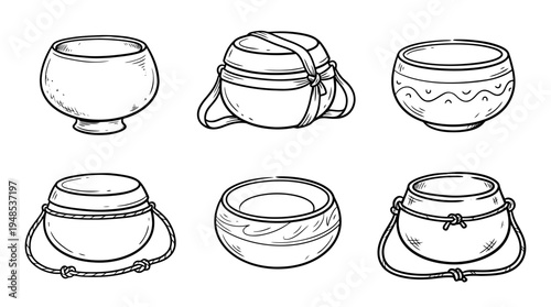 alms bowl, Hand-drawn outline doodle sketches vector set collection , white background , PNG and SVG isolate