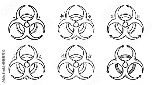 biohazard symbol, Hand-drawn outline doodle sketches vector set collection , white background , PNG and SVG isolate