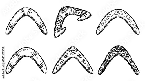 boomerang, Hand-drawn outline doodle sketches vector set collection , white background , PNG and SVG isolate