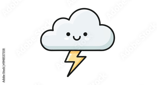 A smiling cloud with a lightning bolt flashes in the sky suddenly.