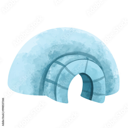 Igloo vector image, hand drawn watercolor painting style illustration, igloo clip art, isolated on white background
