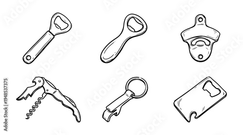 bottle opener, Hand-drawn outline doodle sketches vector set collection , white background , PNG and SVG isolate