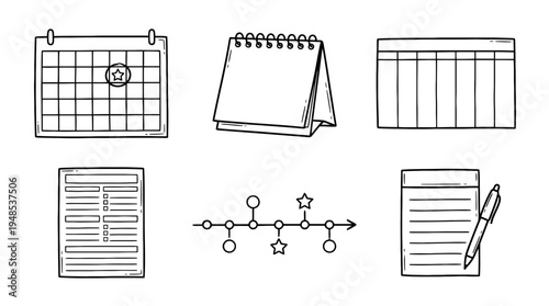 calendar, Hand-drawn outline doodle sketches vector set collection , white background , PNG and SVG isolate
