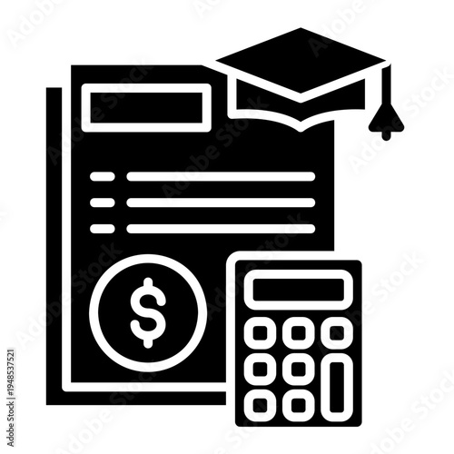 College Tuition and Loan Icon with Calculator and Mortarboard