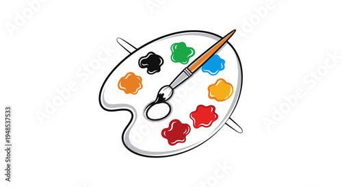 Artist palette with colorful paints and brush, creative supplies