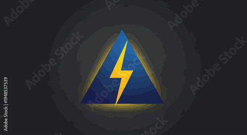 Abstract blue triangle with yellow lightning bolt and dark background
